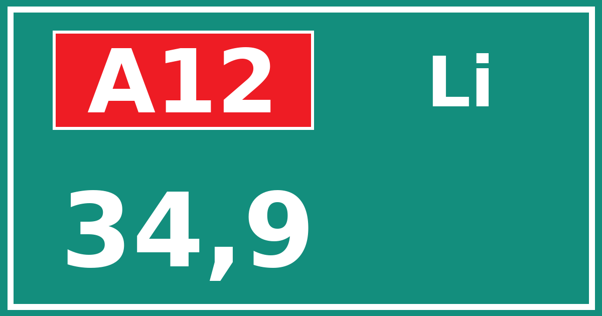 Hectometerbord A12 34,9 zijde Li