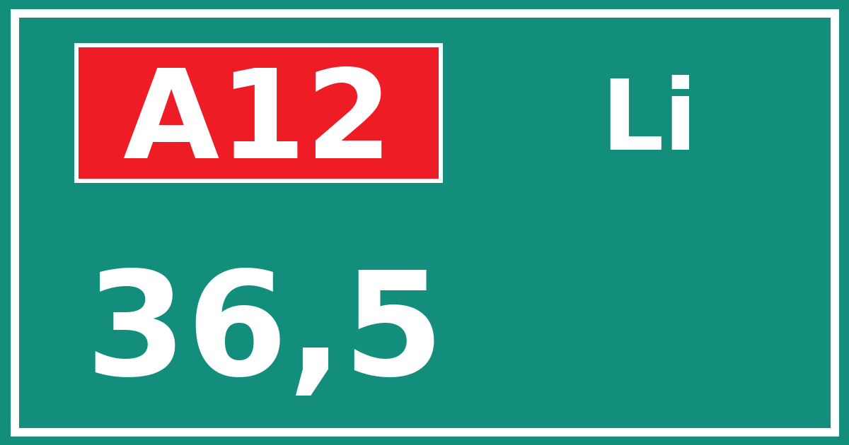 Hectometerbord A12 36,5 zijde Li