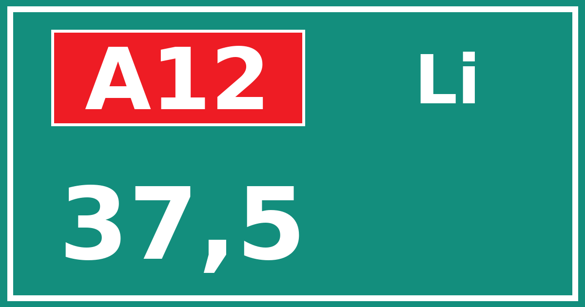 Hectometerbord A12 37,5 zijde Li