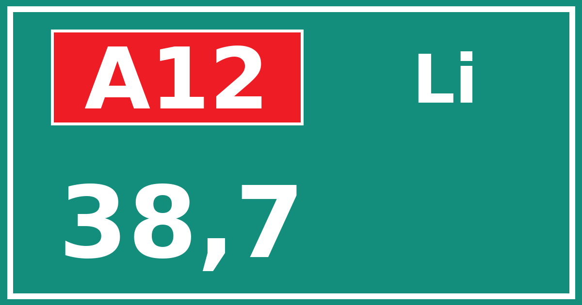 Hectometerbord A12 38,7 zijde Li