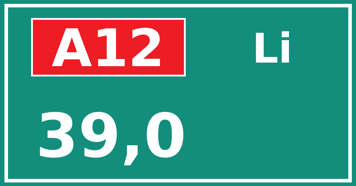 Hectometerbord A12 39,0 zijde Li
