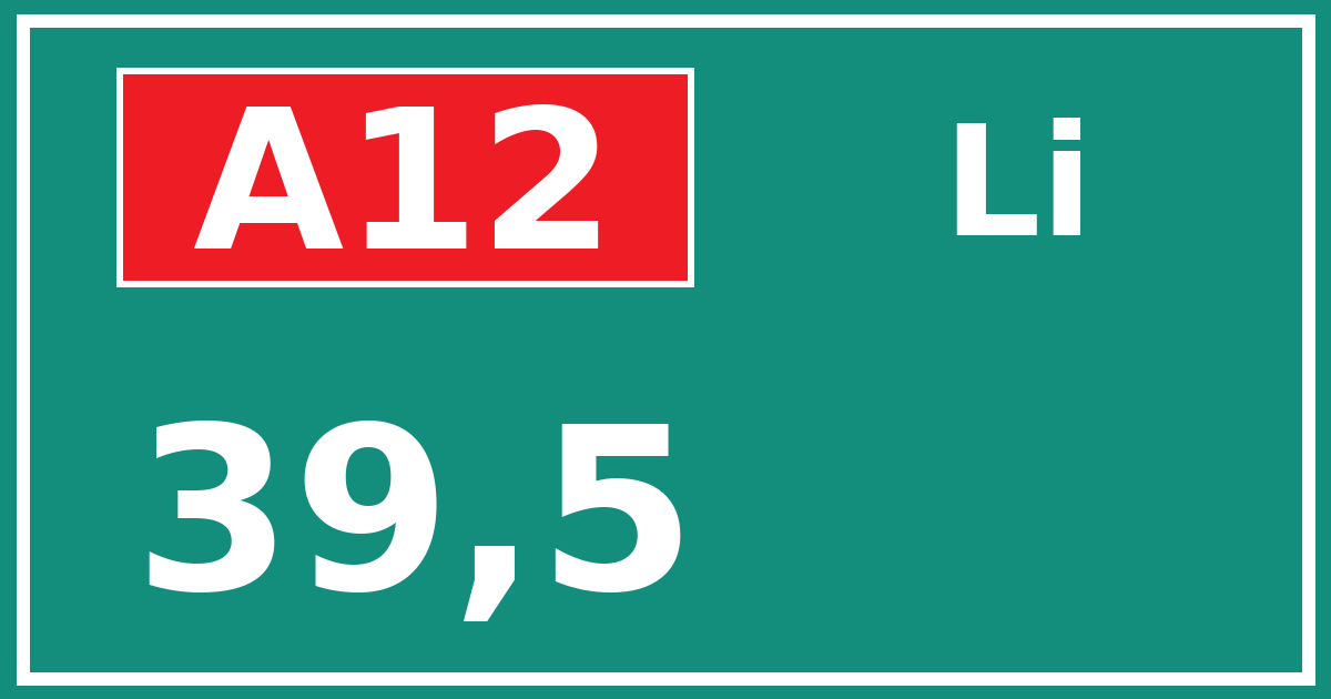 Hectometerbord A12 39,5 zijde Li