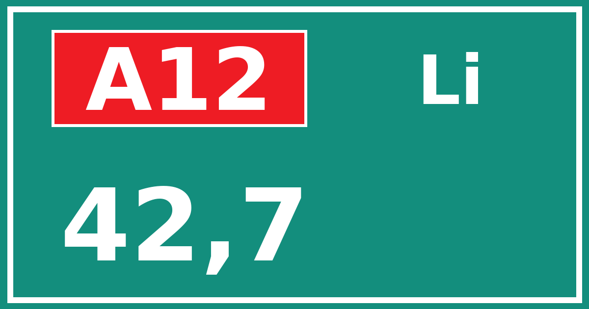 Hectometerbord A12 42,7 zijde Li