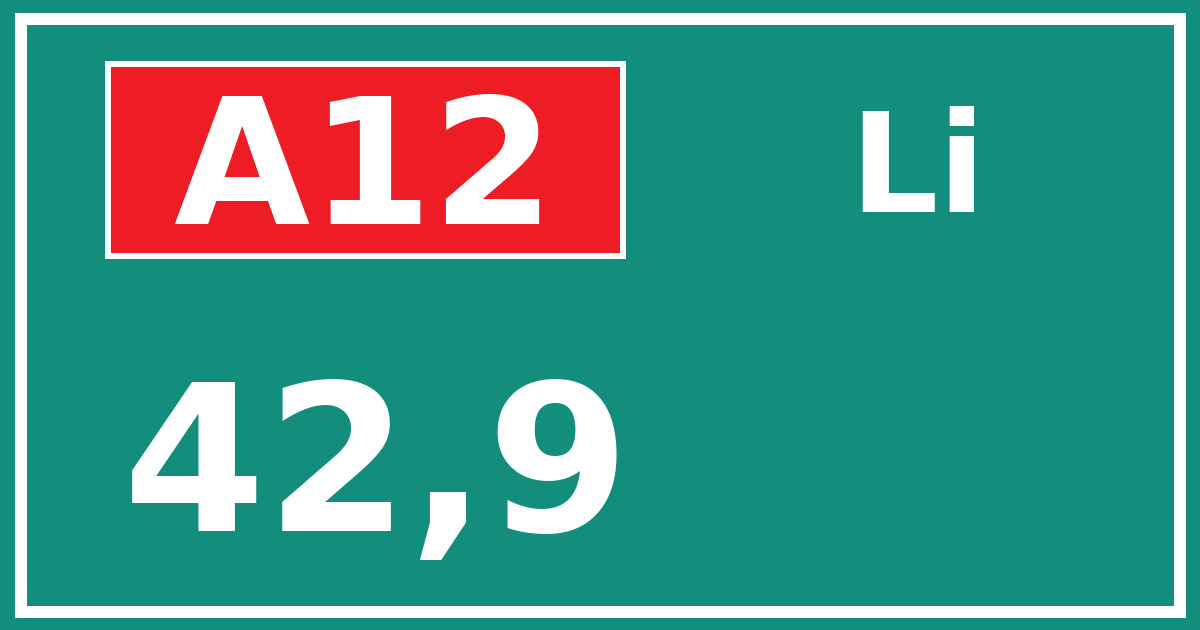 Hectometerbord A12 42,9 zijde Li