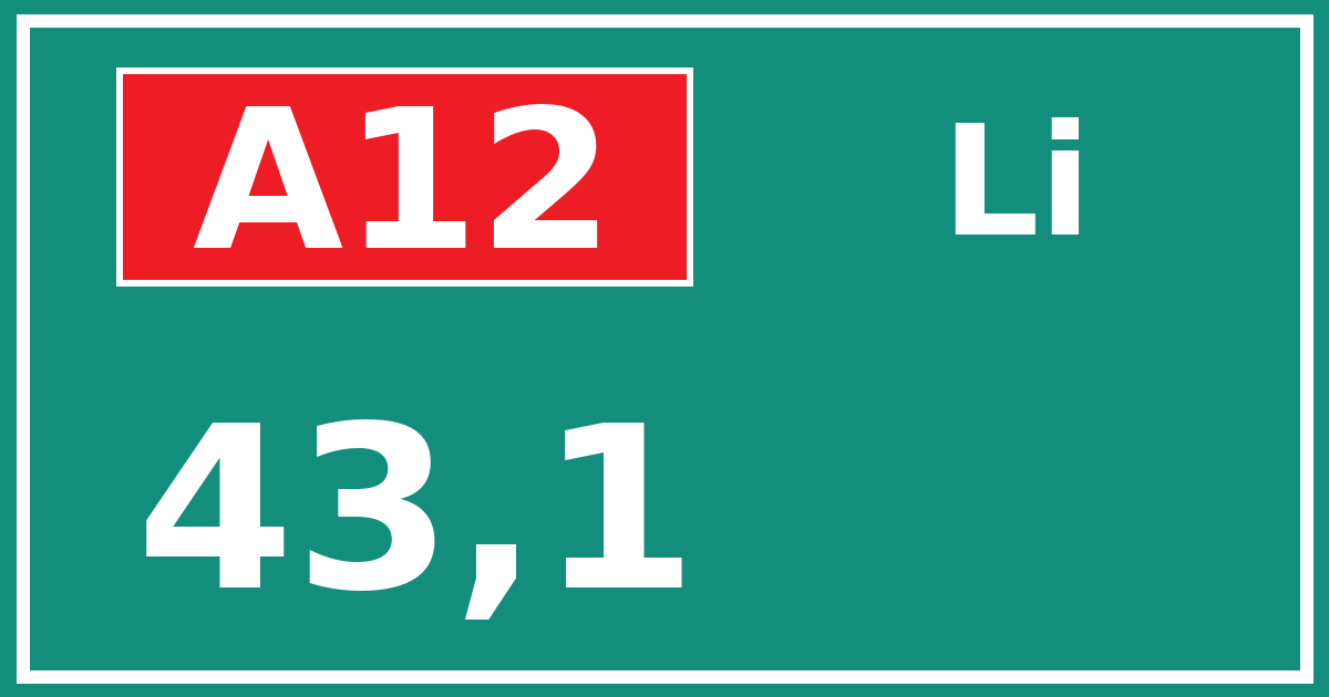 Hectometerbord A12 43,1 zijde Li
