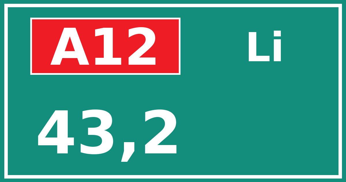 Hectometerbord A12 43,2 zijde Li