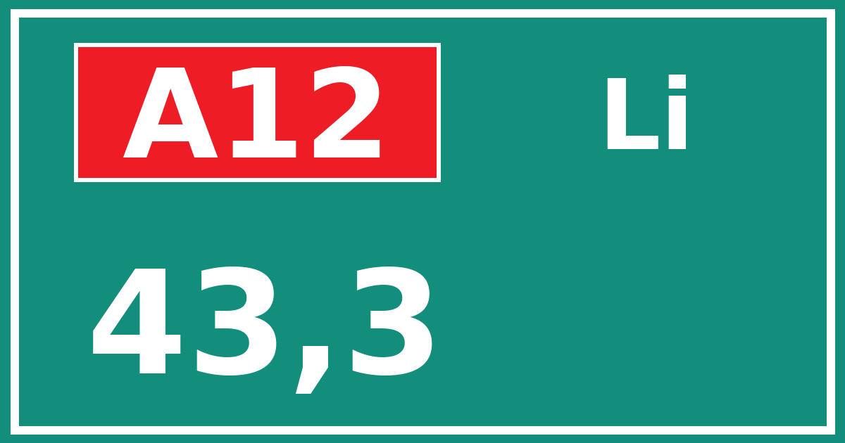 Hectometerbord A12 43,3 zijde Li