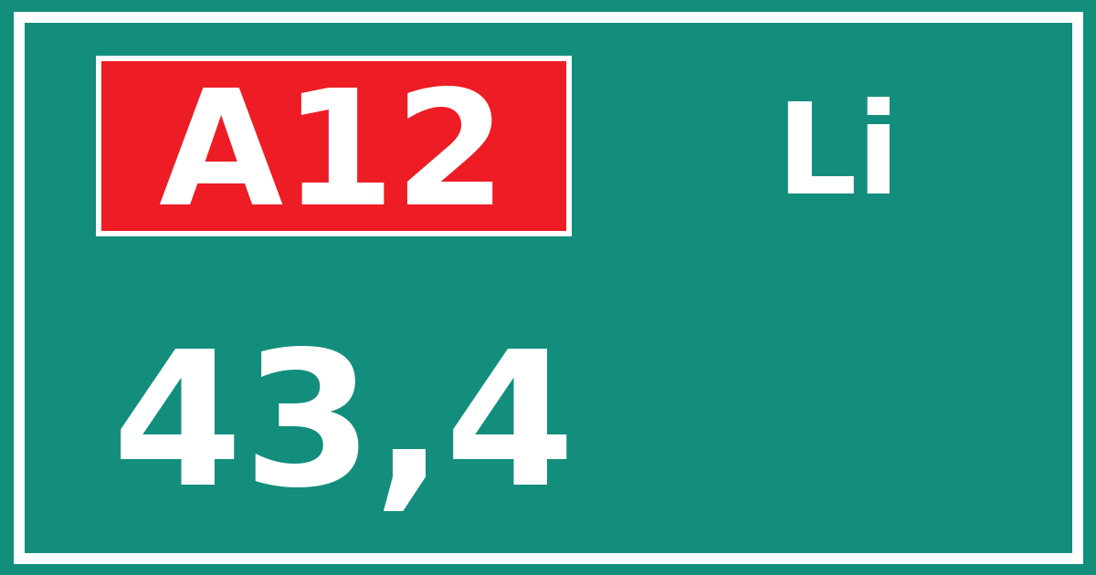 Hectometerbord A12 43,4 zijde Li