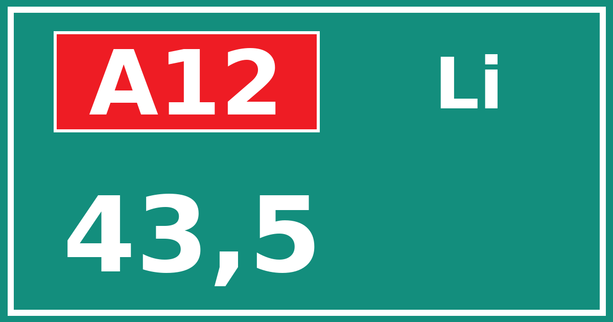Hectometerbord A12 43,5 zijde Li