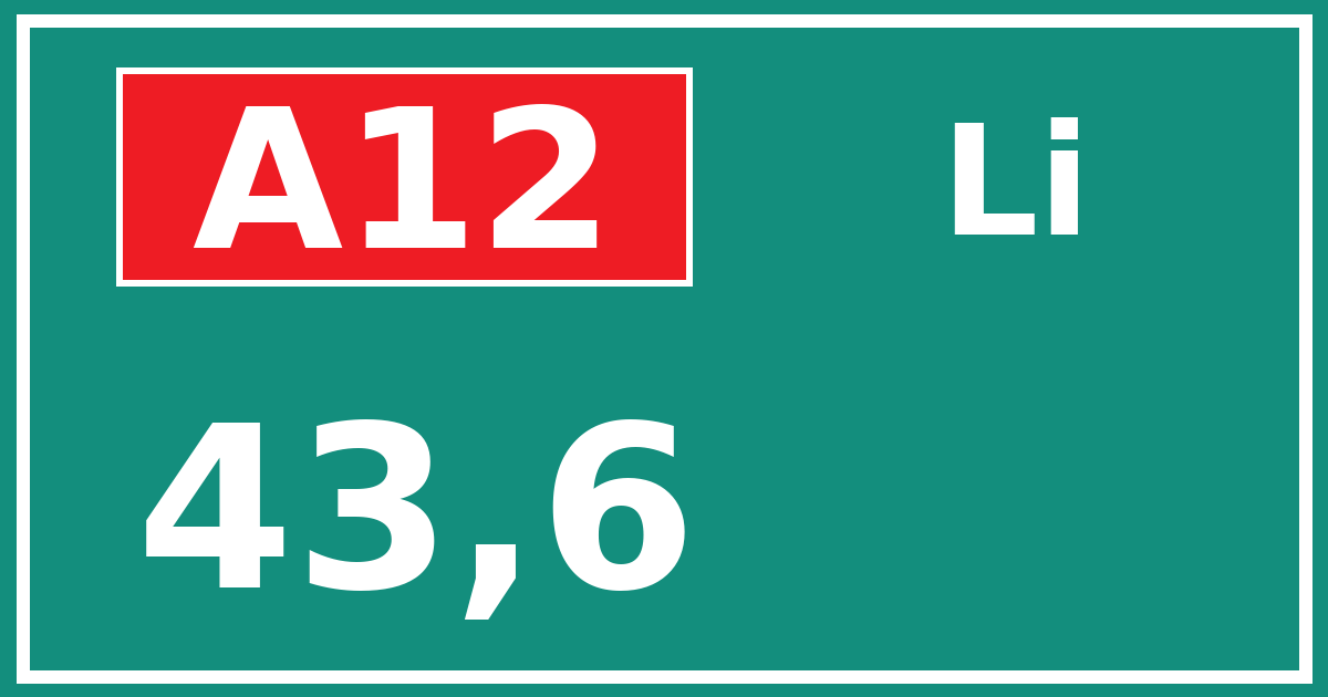 Hectometerbord A12 43,6 zijde Li