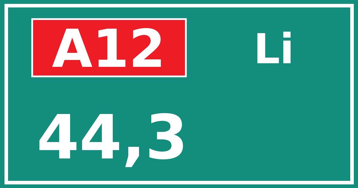 Hectometerbord A12 44,3 zijde Li