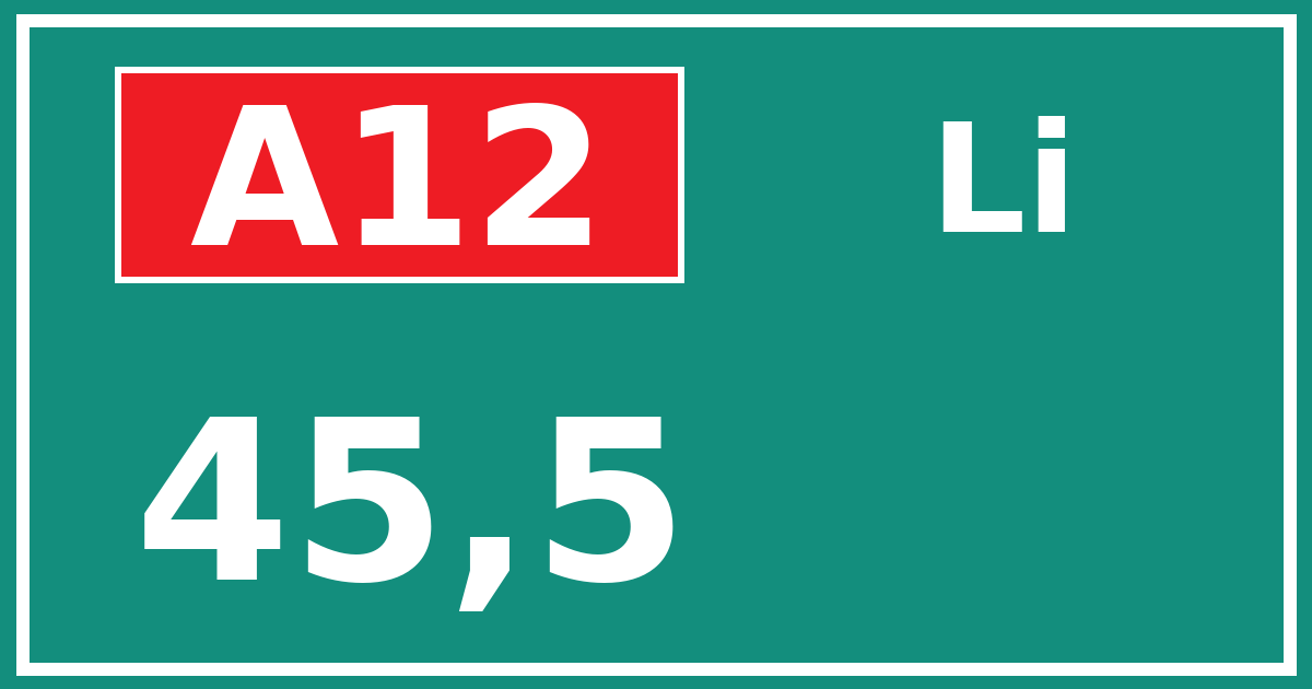 Hectometerbord A12 45,5 zijde Li