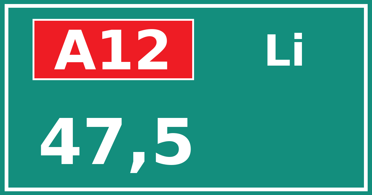 Hectometerbord A12 47,5 zijde Li