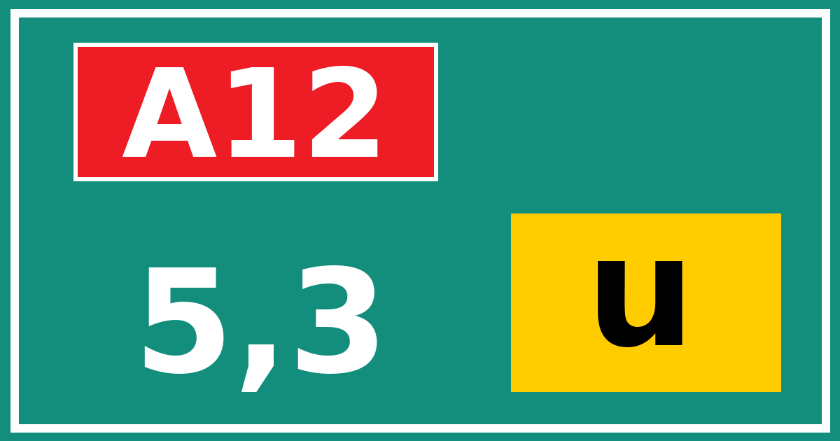 Hectometerbord A12 5,3 letter u