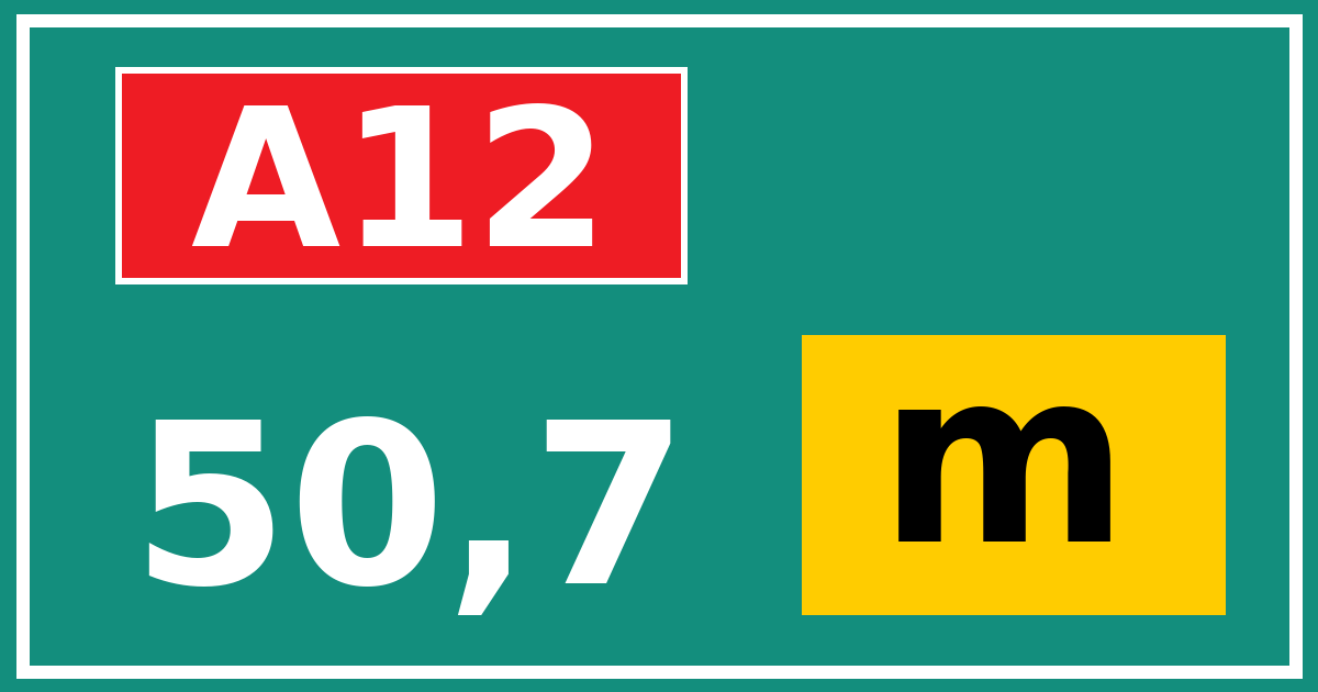 Hectometerbord A12 50,7 letter m