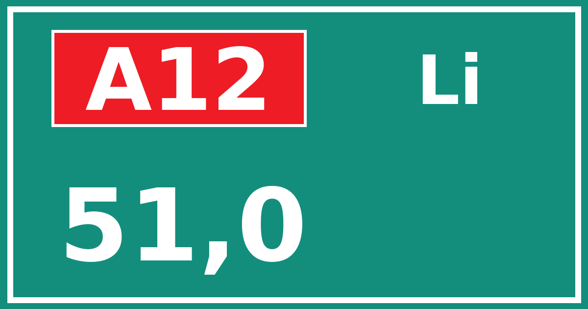 Hectometerbord A12 51,0 zijde Li