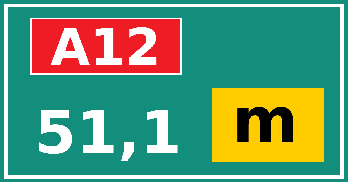 Hectometerbord A12 51,1 letter m
