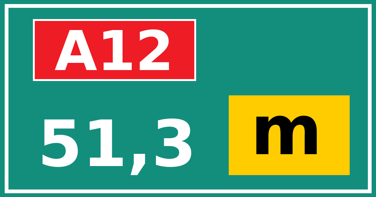 Hectometerbord A12 51,3 letter m