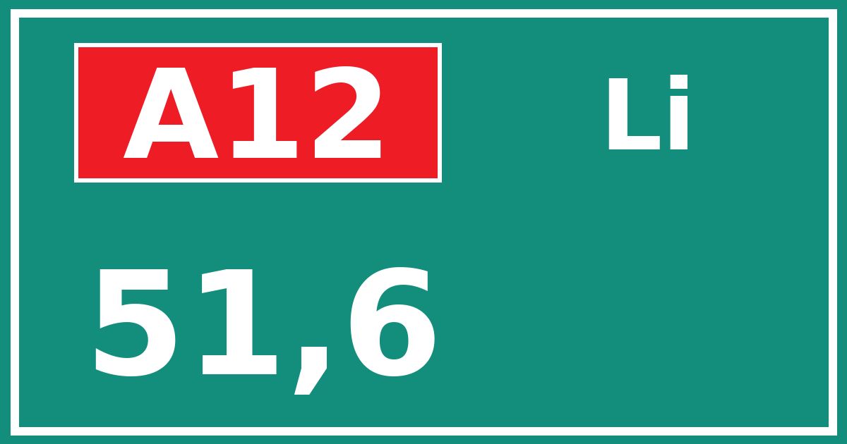 Hectometerbord A12 51,6 zijde Li