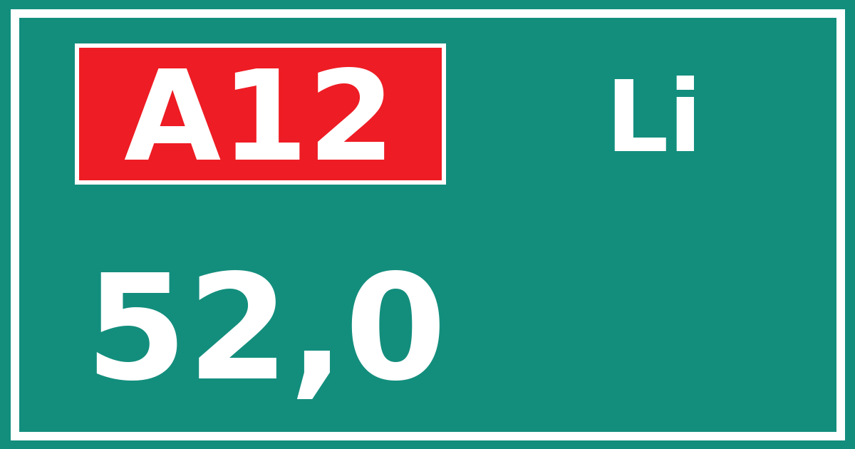 Hectometerbord A12 52,0 zijde Li