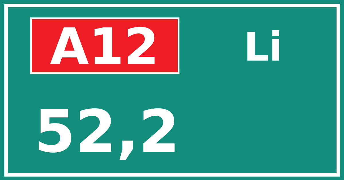 Hectometerbord A12 52,2 zijde Li