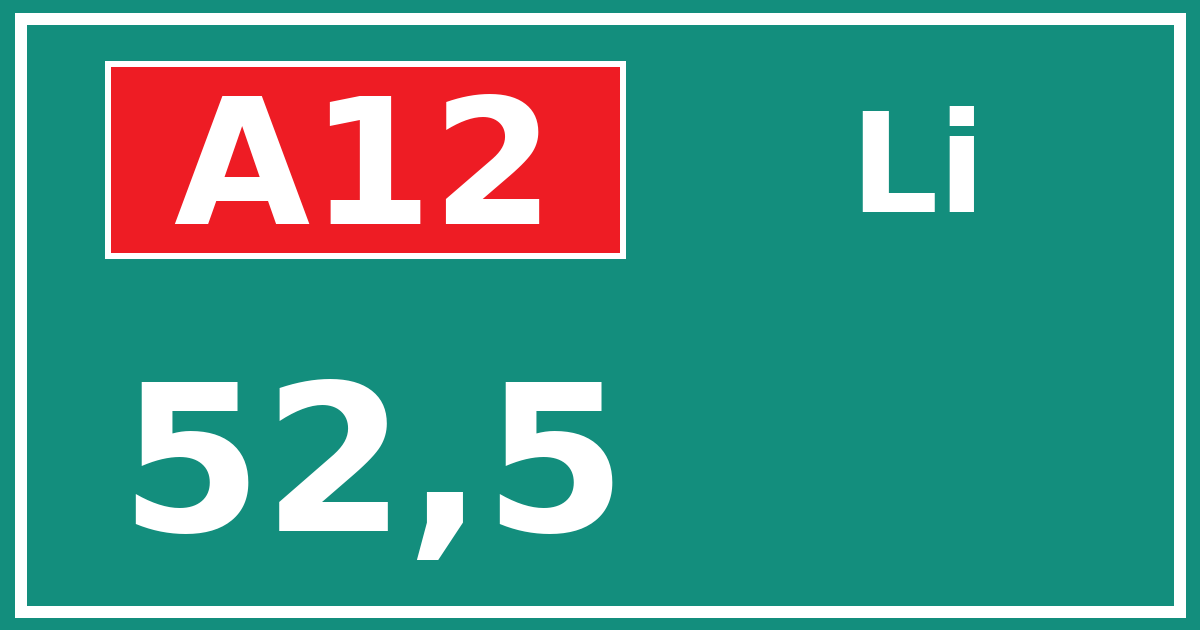Hectometerbord A12 52,5 zijde Li