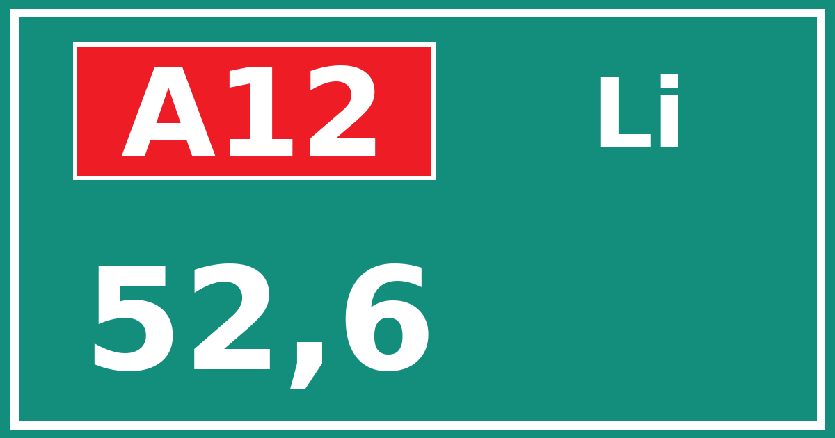 Hectometerbord A12 52,6 zijde Li