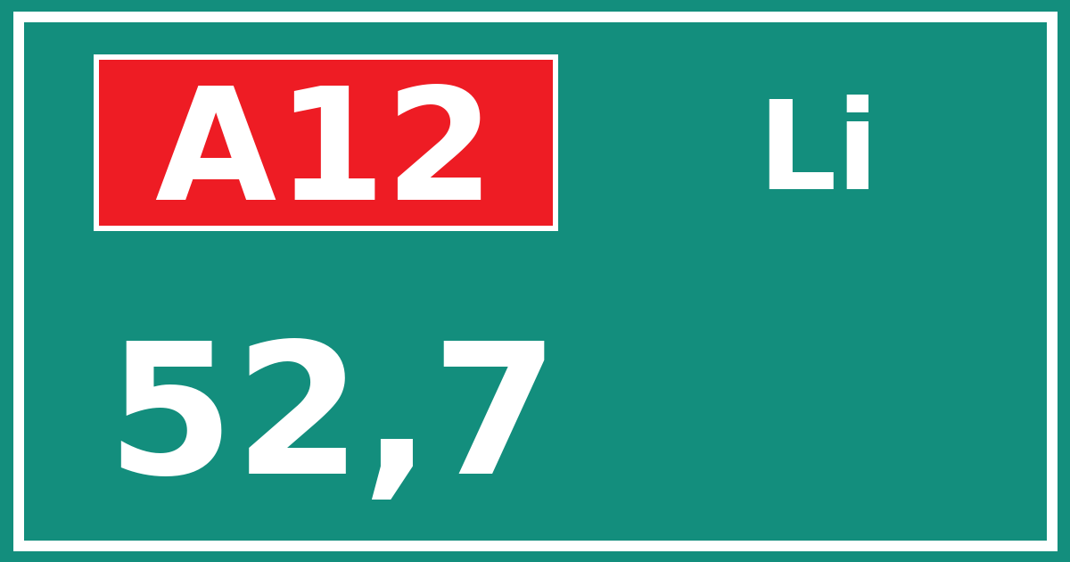 Hectometerbord A12 52,7 zijde Li