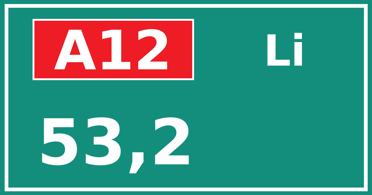 Hectometerbord A12 53,2 zijde Li