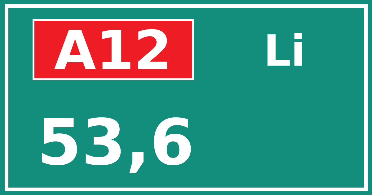 Hectometerbord A12 53,6 zijde Li