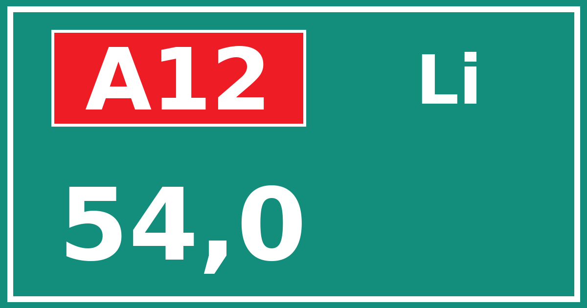 Hectometerbord A12 54,0 zijde Li