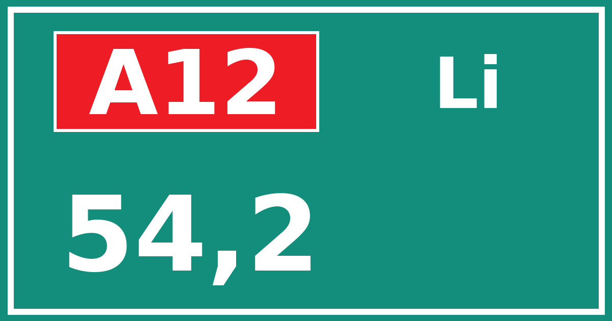 Hectometerbord A12 54,2 zijde Li