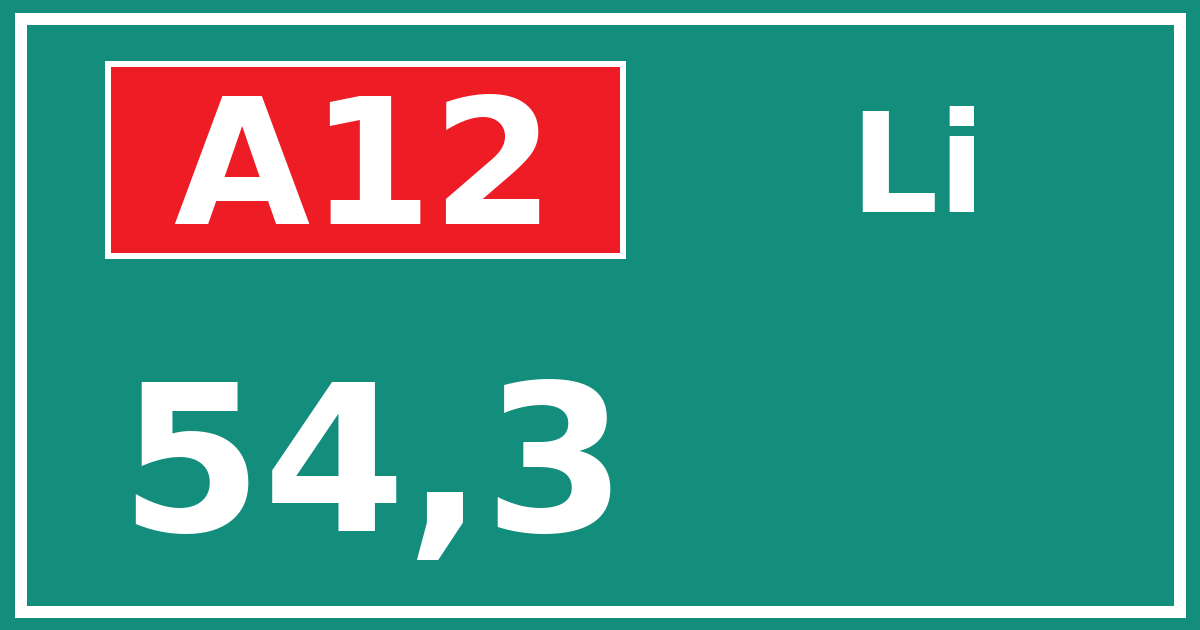 Hectometerbord A12 54,3 zijde Li