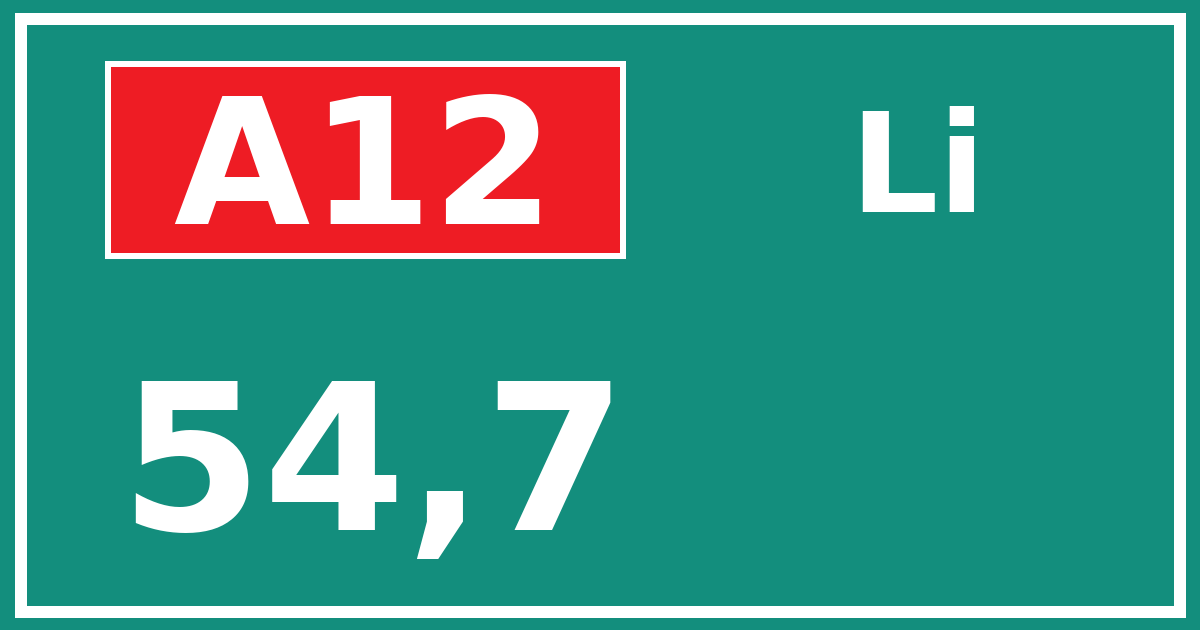 Hectometerbord A12 54,7 zijde Li