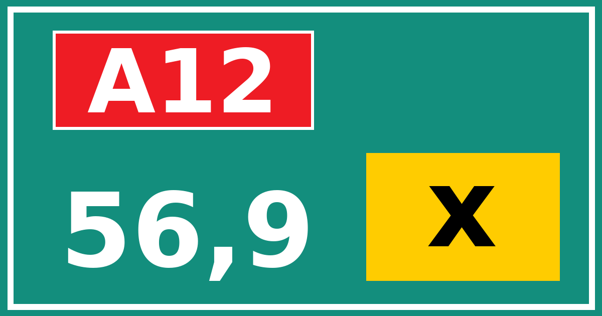 Hectometerbord A12 56,9 letter x