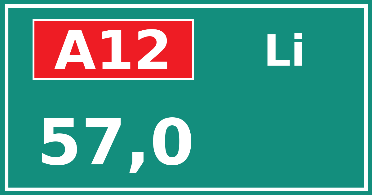 Hectometerbord A12 57,0 zijde Li