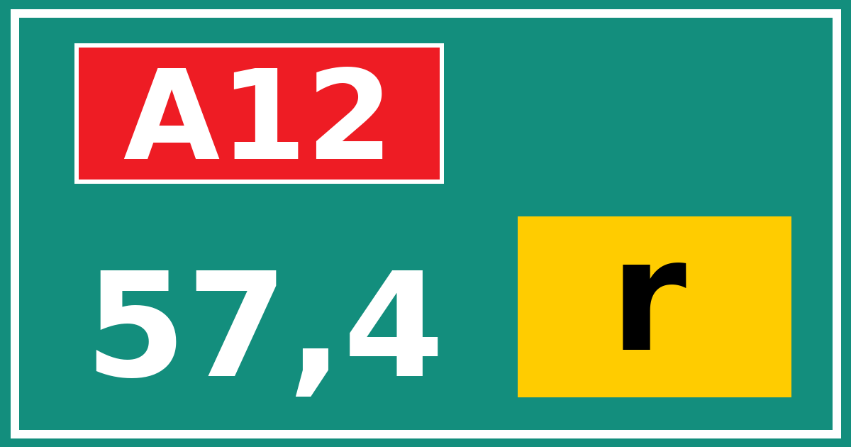 Hectometerbord A12 57,4 letter r