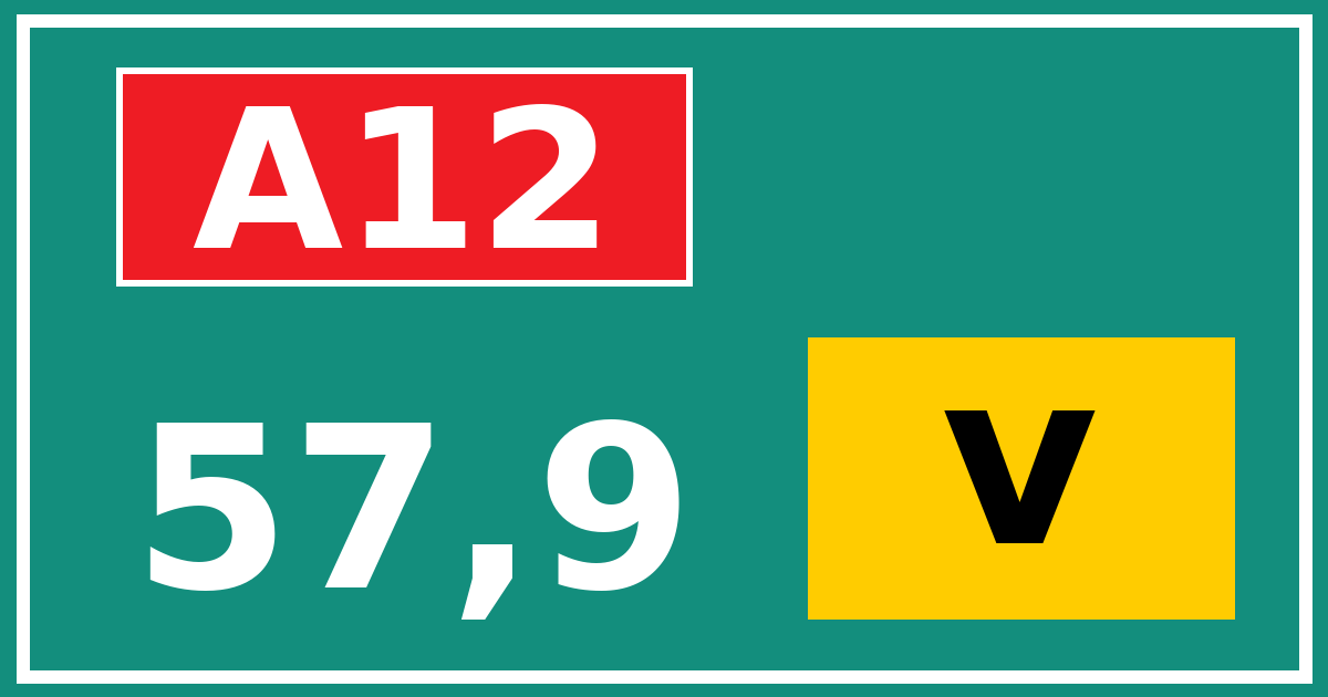 Hectometerbord A12 57,9 letter v