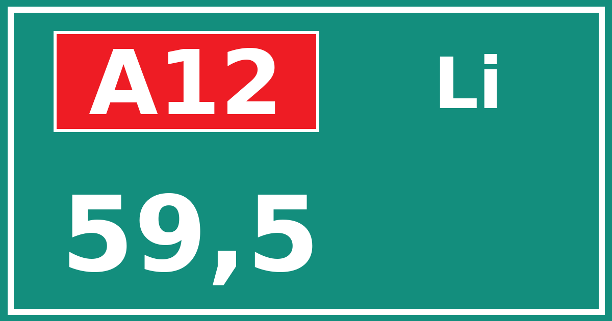 Hectometerbord A12 59,5 zijde Li