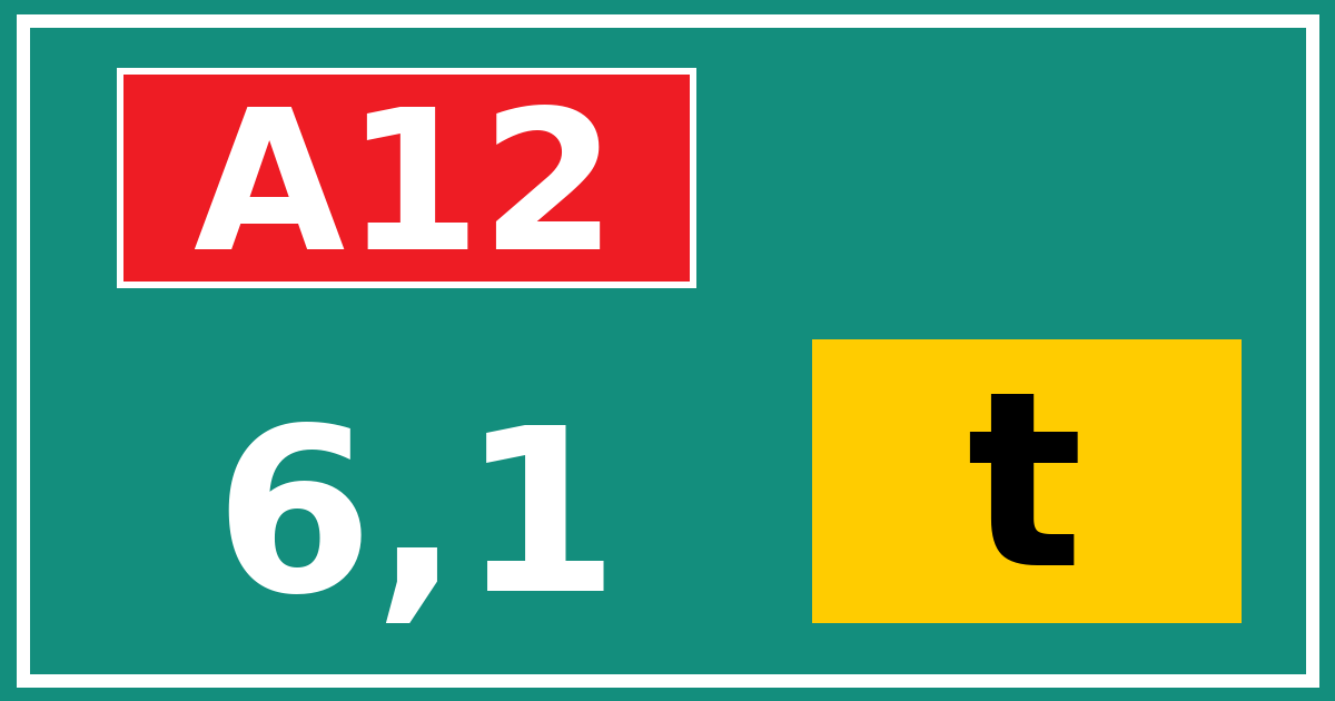 Hectometerbord A12 6,1 letter t