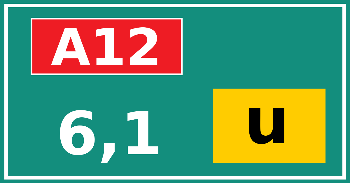 Hectometerbord A12 6,1 letter u