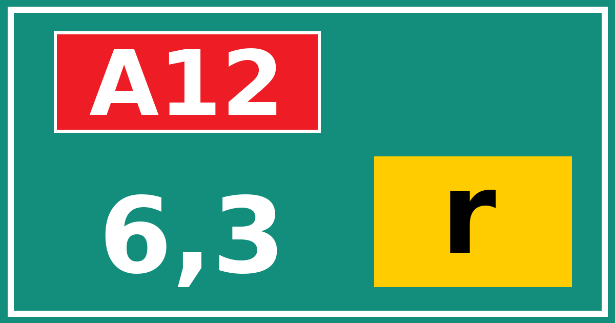 Hectometerbord A12 6,3 letter r