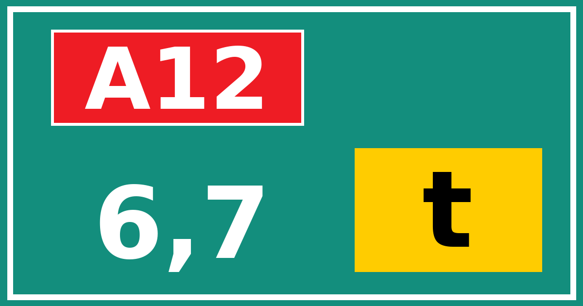 Hectometerbord A12 6,7 letter t
