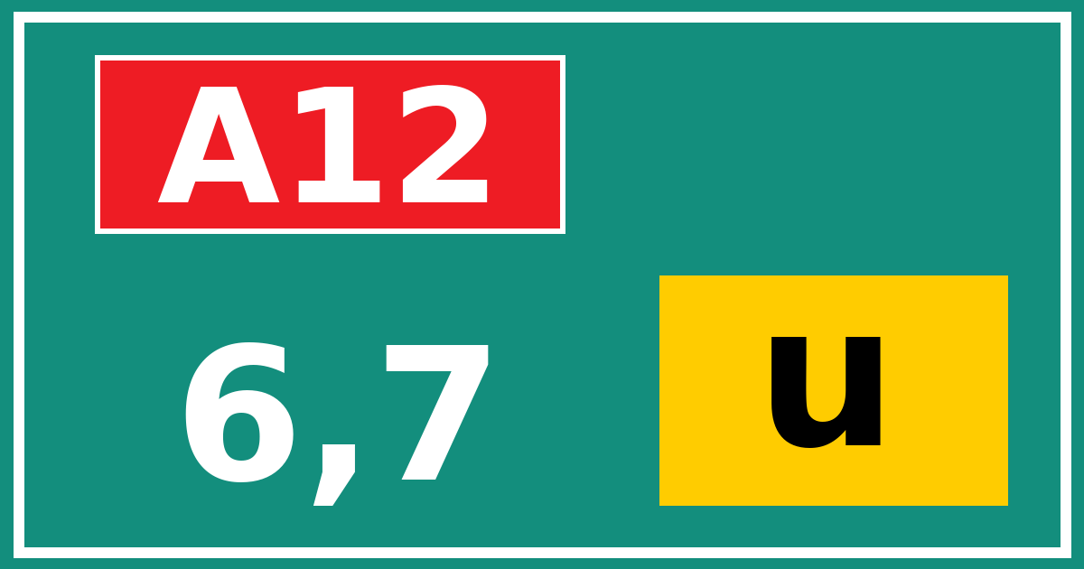 Hectometerbord A12 6,7 letter u