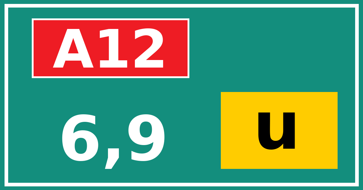 Hectometerbord A12 6,9 letter u