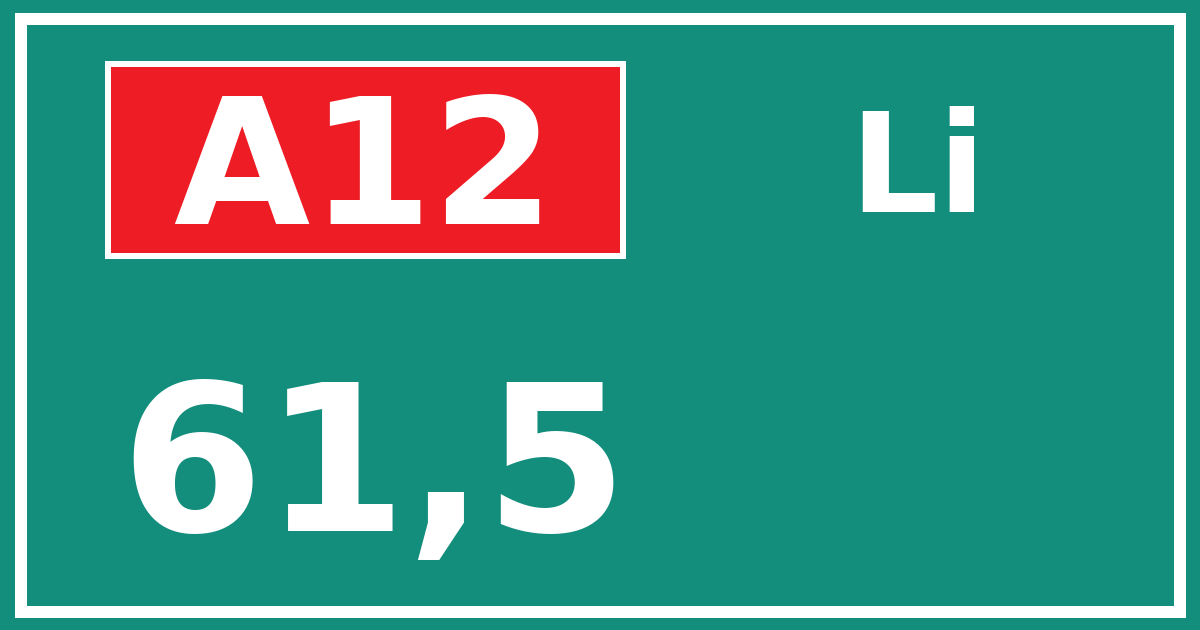 Hectometerbord A12 61,5 zijde Li