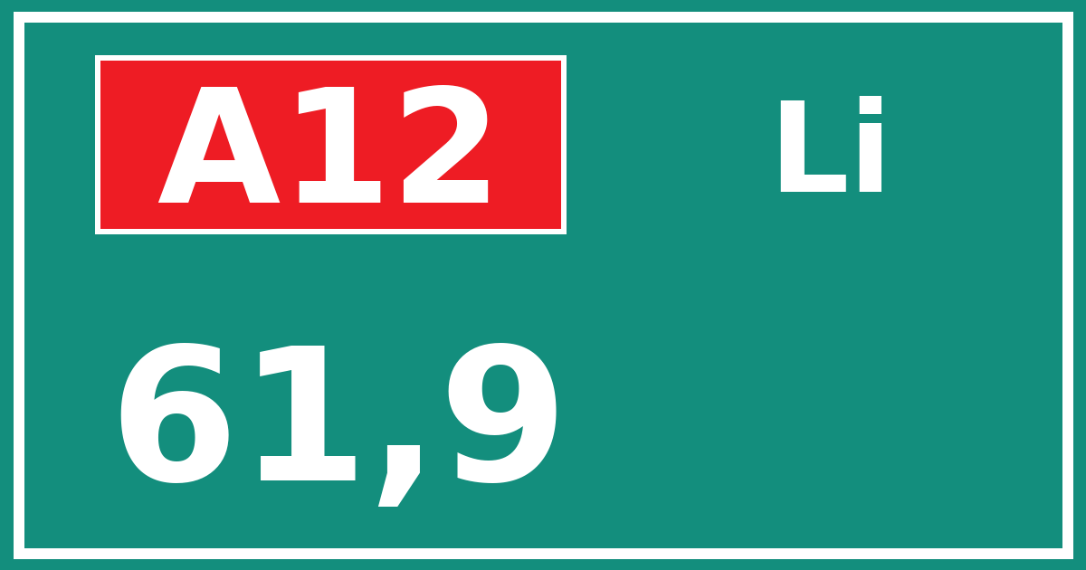Hectometerbord A12 61,9 zijde Li