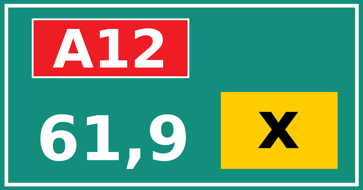 Hectometerbord A12 61,9 letter x