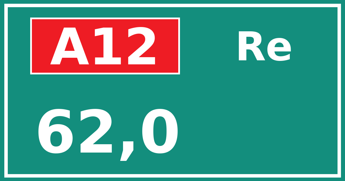 Hectometerbord A12 62,0 zijde Re