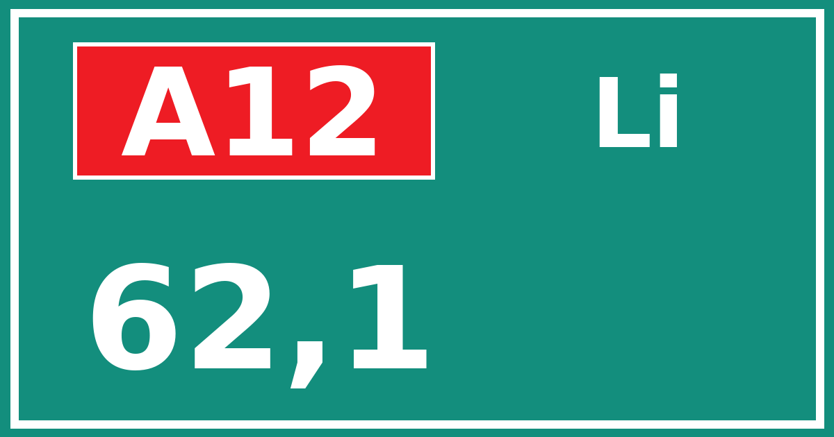 Hectometerbord A12 62,1 zijde Li